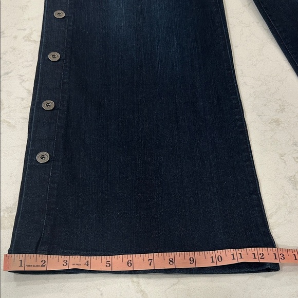 Peace Love World Regular Wide Leg Jeans with Side Buttons Womens Dark Blue Jeans - Picture 15 of 16